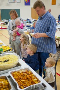 Family in food line