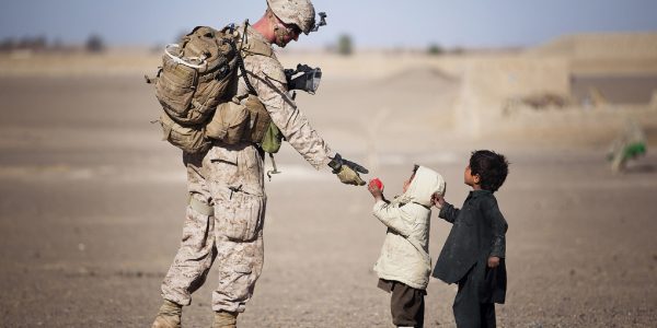 soldier and two kids